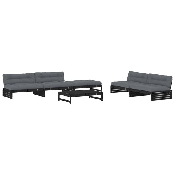 vidaXL 6pcs conjunto lounge jardim c/ almofad&otilde;es madeira maci&ccedil;a preto