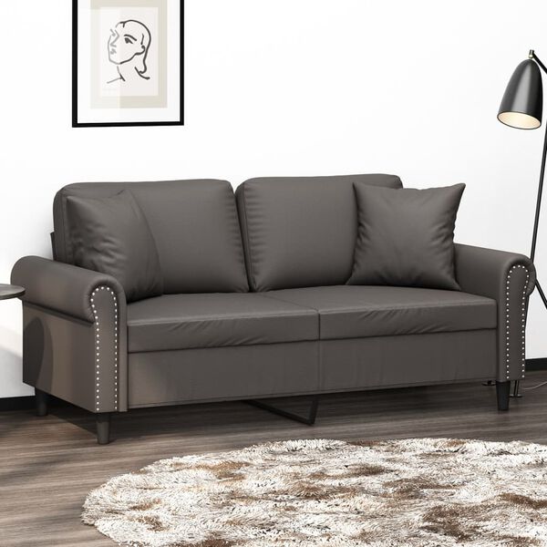 vidaXL Sof&aacute; 2 lugares c/ almofadas/almofad&otilde;es 140cm couro artif. cinza