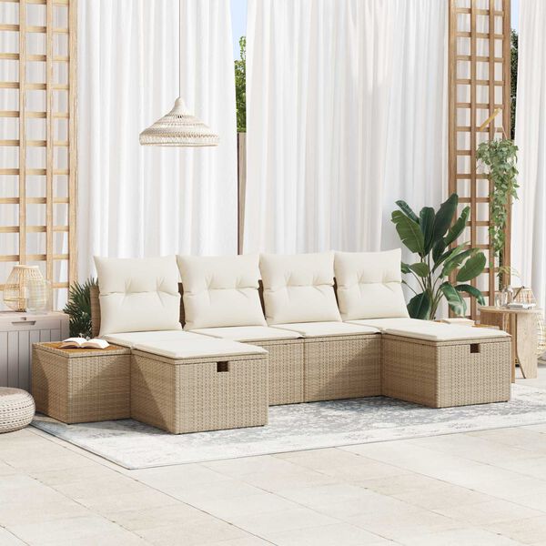 vidaXL Conjunto de Sof&aacute; de Jardim 6 pcs Bege Rattan Sint&eacute;tico