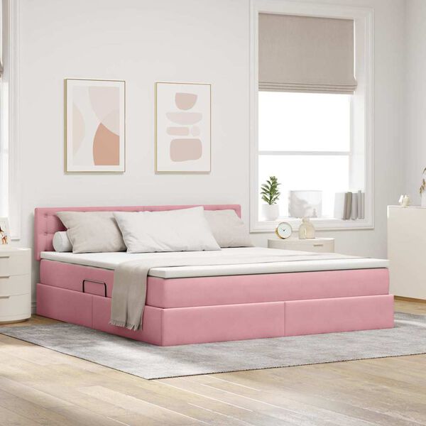 vidaXL Cama com Armazenamento com colch&atilde;o Rosa 180 x 200 cm Veludo
