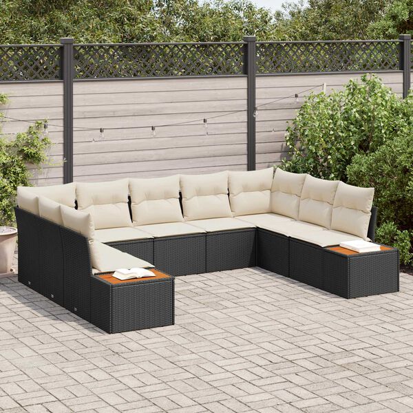 vidaXL Conjunto de Sof&aacute; de Jardim 5 pcs Preto e Creme Polirattan