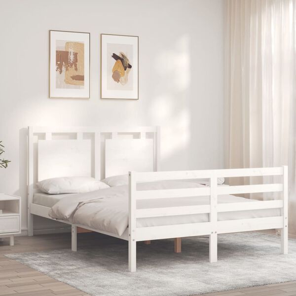 vidaXL Estrutura de cama com cabeceira 140x200cm madeira maci&ccedil;a branco