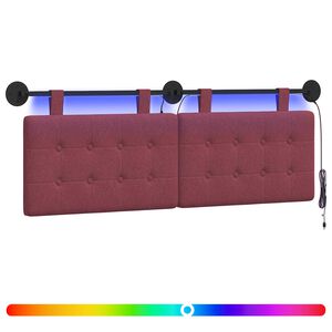 vidaXL Cabeceira suspensa Com luz LED Vinho Vermelho Tecido