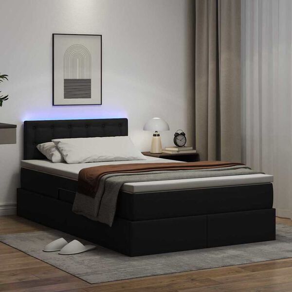vidaXL Cama com arrumação e LED Preto 120 x 200 cm Couro Sintético