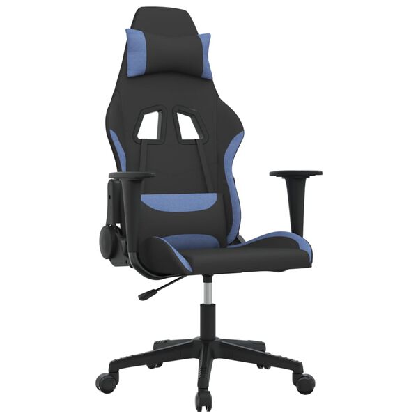 vidaXL Cadeira de gaming tecido preto e azul