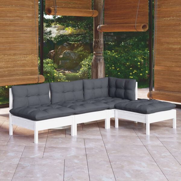 vidaXL 4 pcs conjunto lounge de jardim c/ almofadões pinho branco