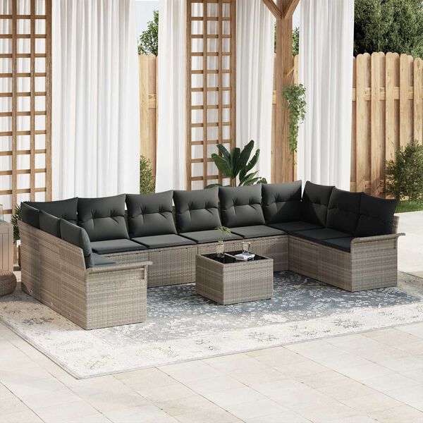 vidaXL Conjunto de Sof&aacute; de Jardim 11 pcs Cinzeto Rattan Sint&eacute;tico