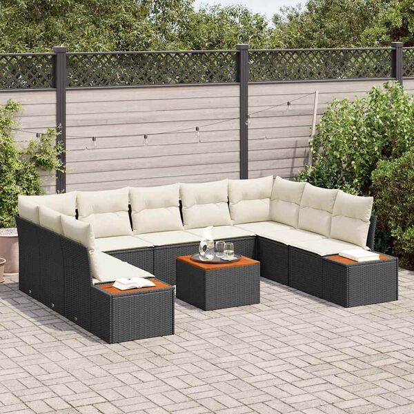 vidaXL Conjunto de Sof&aacute; de Jardim 5 pcs Preto e Creme Polirattan