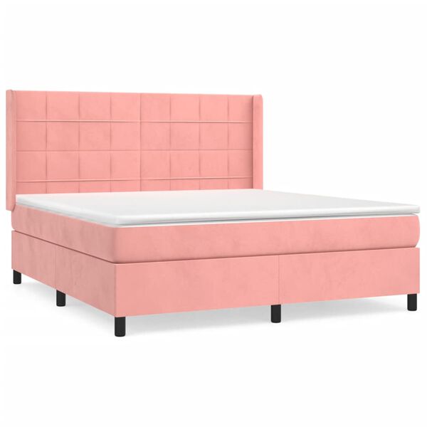 vidaXL Cama com molas/colch&atilde;o 160x200 cm veludo rosa