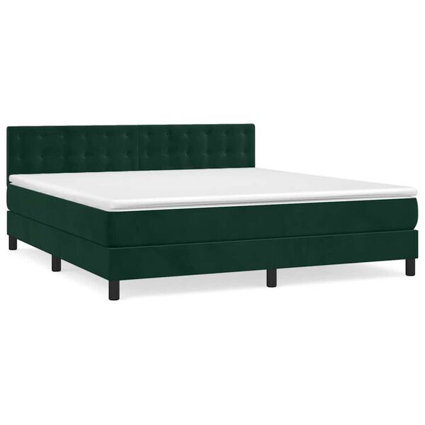 vidaXL Cama com molas/colch&atilde;o 160x200 cm veludo verde-escuro