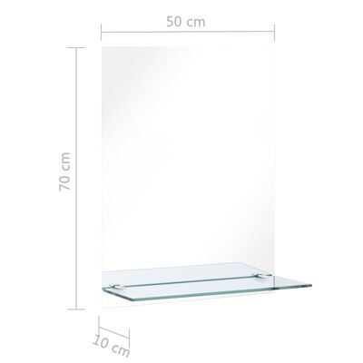 vidaXL Espelho de parede c/ prateleira vidro temperado 50x70 cm