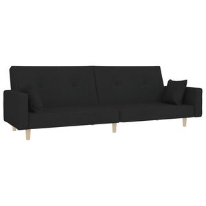 vidaXL Sof&aacute;-cama 2 lugares com duas almofadas tecido preto
