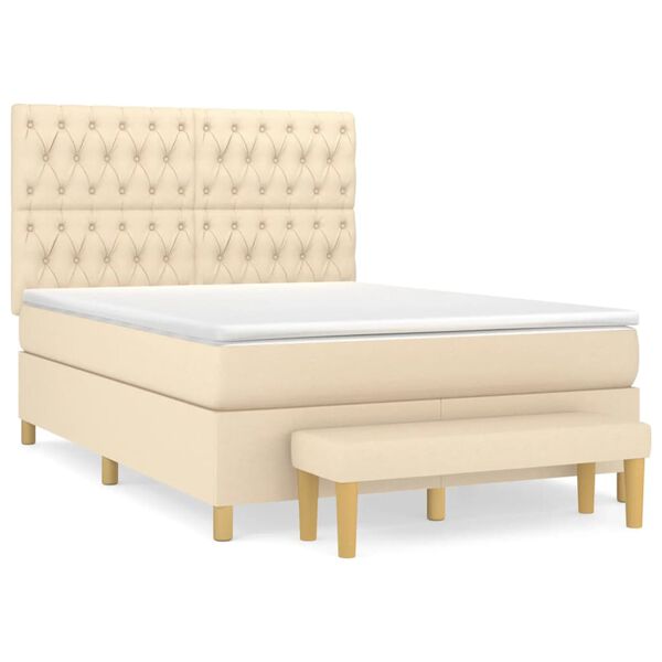 vidaXL Cama com molas/colch&atilde;o 140x190 cm tecido cor creme