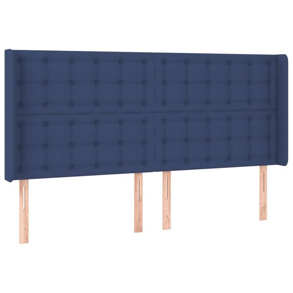 vidaXL Cabeceira de cama c/ luzes LED tecido 203x16x118/128 cm azul