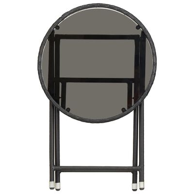 vidaXL Mesa de chá 60 cm vime PE e vidro temperado preto