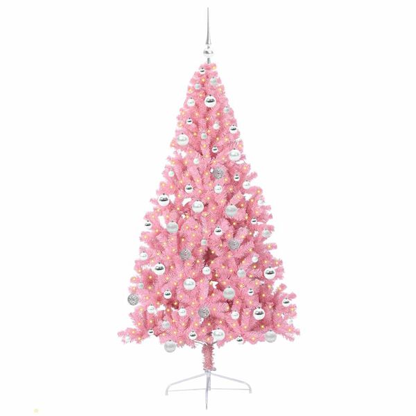 vidaXL &Aacute;rvore de Natal Artificial Pr&eacute;-iluminada Rosa 180 cm PVC