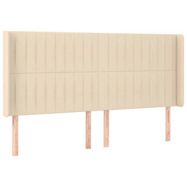 vidaXL Cabeceira de cama c/ abas tecido 203x16x118/128 cm creme