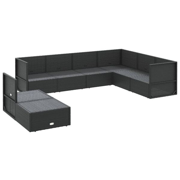 vidaXL 8 pcs conjunto lounge de jardim c/ almofad&otilde;es vime PE preto