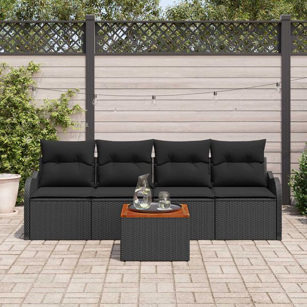 vidaXL Conjunto de Sof&aacute; de Jardim 5 pcs Preto vime PE