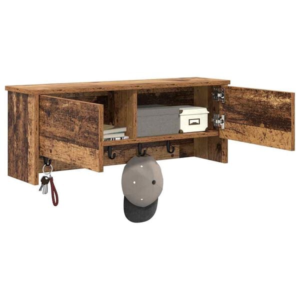 vidaXL Cabideiro de Parede com porta Madeira antiga 80 x 20 x 30 cm