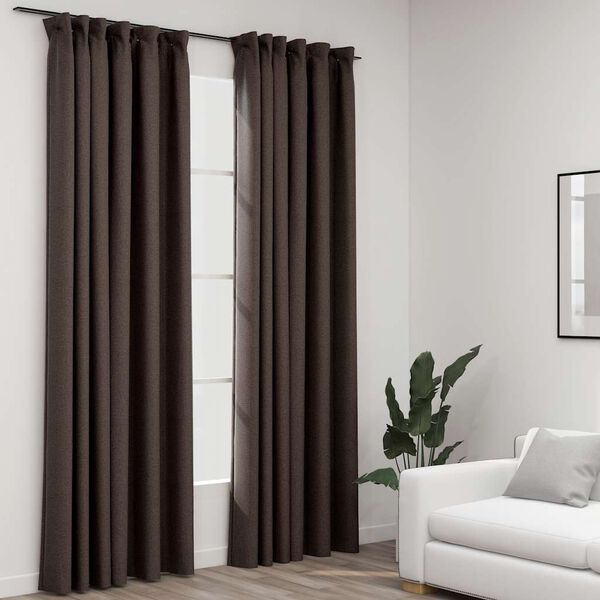 vidaXL Cortinas opacas asp. linho + ganchos 2pcs 140x245cm cinza-acas.