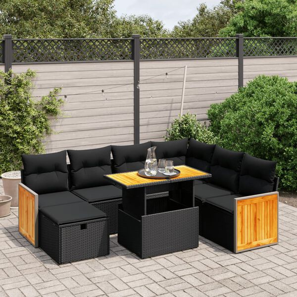 vidaXL 8 pcs conjunto sof&aacute;s de jardim com almofad&otilde;es vime PE preto