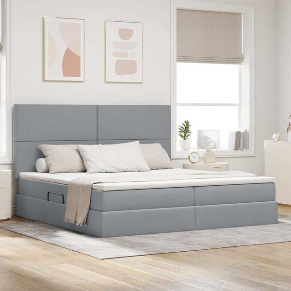 vidaXL Cama com arruma&ccedil;&atilde;o e colch&atilde;o Cinzento-claro 200 x 200 cm