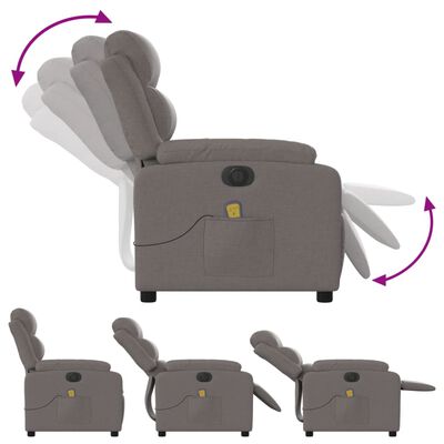 vidaXL Poltrona reclinável massagens elétrica tecido cinza-acastanhado