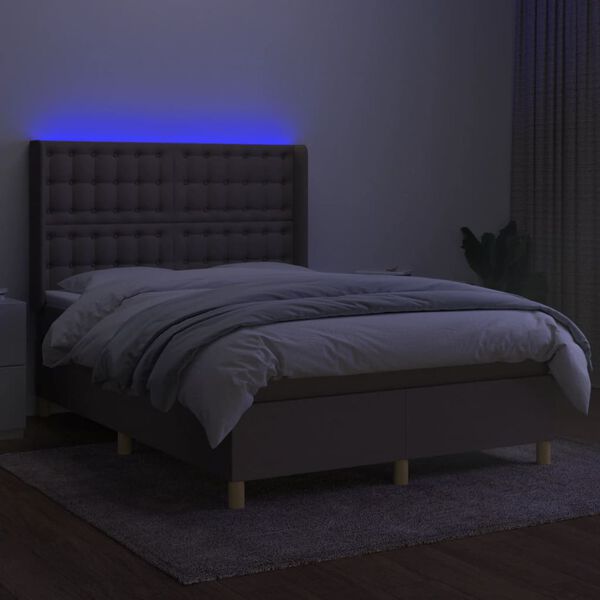 vidaXL Cama box spring colch&atilde;o/LED 140x200 cm tecido cinza-acastanhado