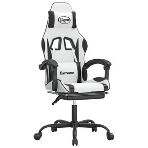 vidaXL Cadeira gaming giratória c/ apoio pés couro artif. branco/preto