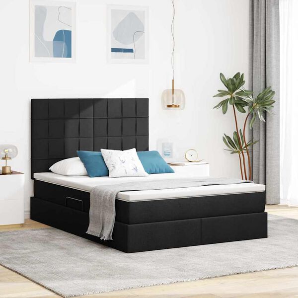 vidaXL Cama com arruma&ccedil;&atilde;o e colch&atilde;o Preto 140 x 200 cm Poli&eacute;ster