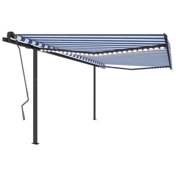 vidaXL Toldo autom&aacute;tico LED e sensor de vento 4,5x3 m azul e branco