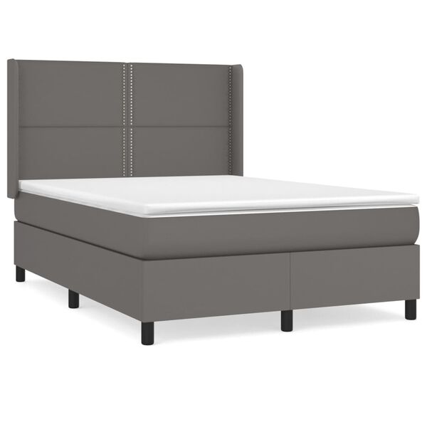 vidaXL Cama com molas/colch&atilde;o 140x190 cm couro artificial cinzento