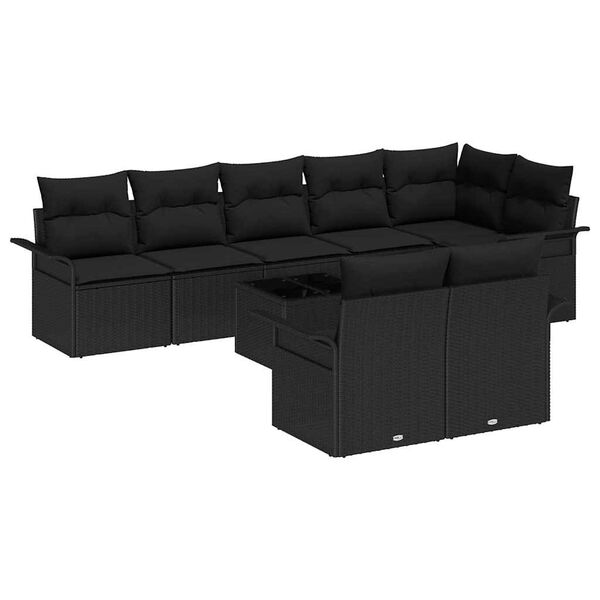 vidaXL Conjunto de Sof&aacute; de Jardim 9 pcs Preto Rattan Sint&eacute;tico