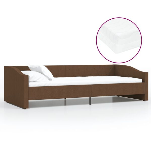 vidaXL Sof&aacute;-cama + colch&atilde;o e sa&iacute;da USB 90x200cm tecido castanho-escuro