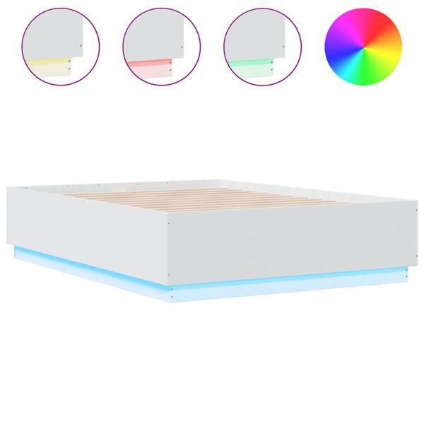 vidaXL Estrutura cama c/ luzes LED 120x190 cm derivados madeira branco