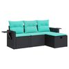 vidaXL 4 pcs conjunto de sof&aacute;s para jardim c/ almofad&otilde;es vime PE preto