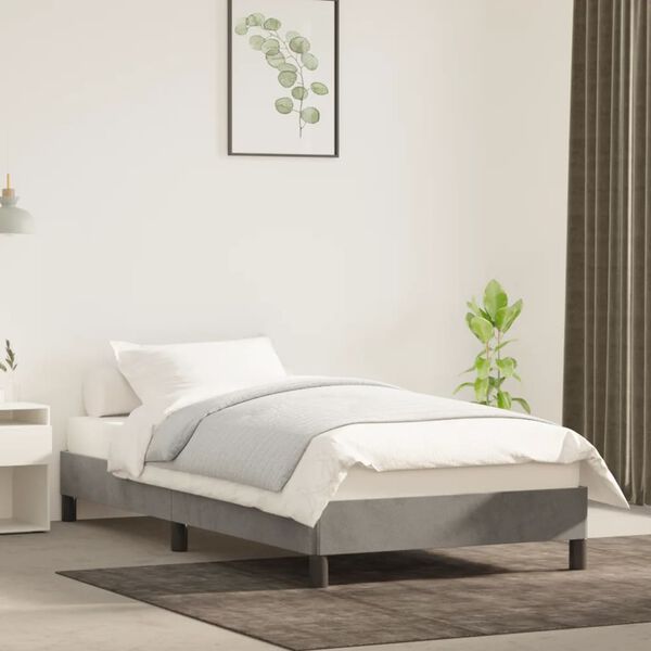 vidaXL Estrutura de cama sem colch&atilde;o 100x200 cm veludo cinzento-claro