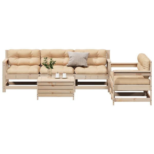 vidaXL 6 pcs conjunto lounge de jardim c/ almofad&otilde;es pinho maci&ccedil;o