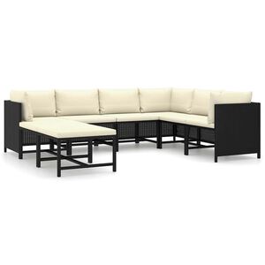 vidaXL 8 pcs conjunto lounge de jardim c/ almofad&otilde;es vime PE preto