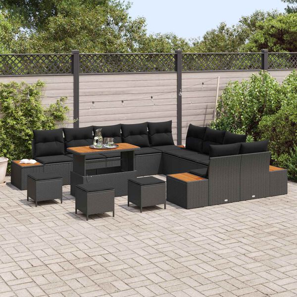 vidaXL Conjunto de Sof&aacute; de Jardim 14 pcs Preto vime PE