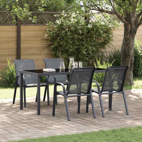 vidaXL Cadeiras de jardim empilh&aacute;veis 4 pcs textilene cinzento