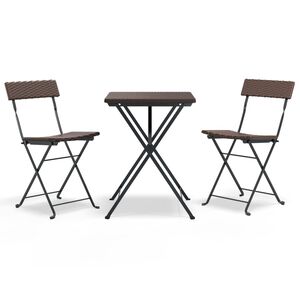 vidaXL 3 pcs conjunto de bistr&ocirc; dobr&aacute;vel vime PE castanho