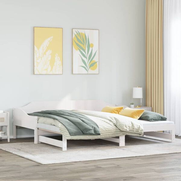 vidaXL Sof&aacute;-cama com gavet&atilde;o 90x200 cm madeira de pinho maci&ccedil;a branco