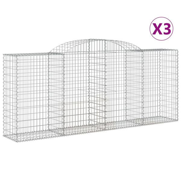vidaXL Cestos gabião arqueados 3pcs 300x50x120/140cm ferro galvanizado