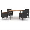 vidaXL 5 pcs conjunto de jantar p/ jardim c/ almofad&otilde;es vime PE preto
