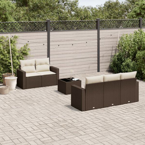 vidaXL 6 pcs conjunto de sof&aacute;s jardim c/ almofad&otilde;es vime PE castanho