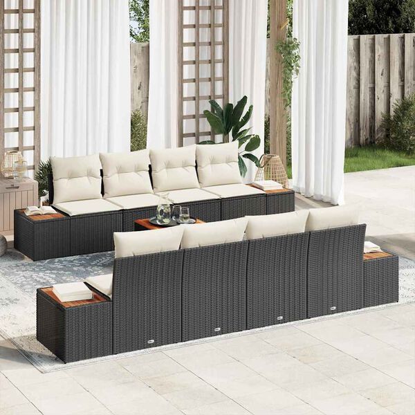 vidaXL Conjunto de Sof&aacute; de Jardim 9 pcs Preto Rattan Sint&eacute;tico