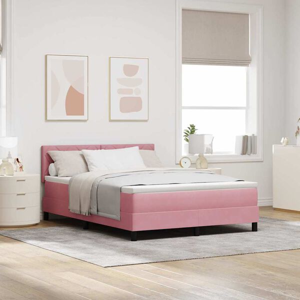 vidaXL Cama Box Spring LED com colch&atilde;o Rosa 160 x 200 cm Veludo