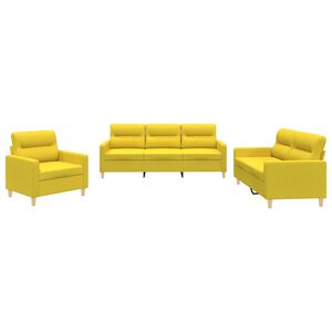 vidaXL 3 pcs conjunto de sof&aacute;s com almofad&otilde;es tecido amarelo-claro